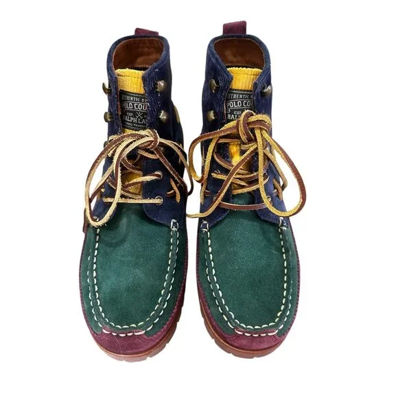 Sold Polo Country Ralph Lauren Suede Ranger Mid Boots Mens 7 Corduroy Lace Up - Picture 8 of 16